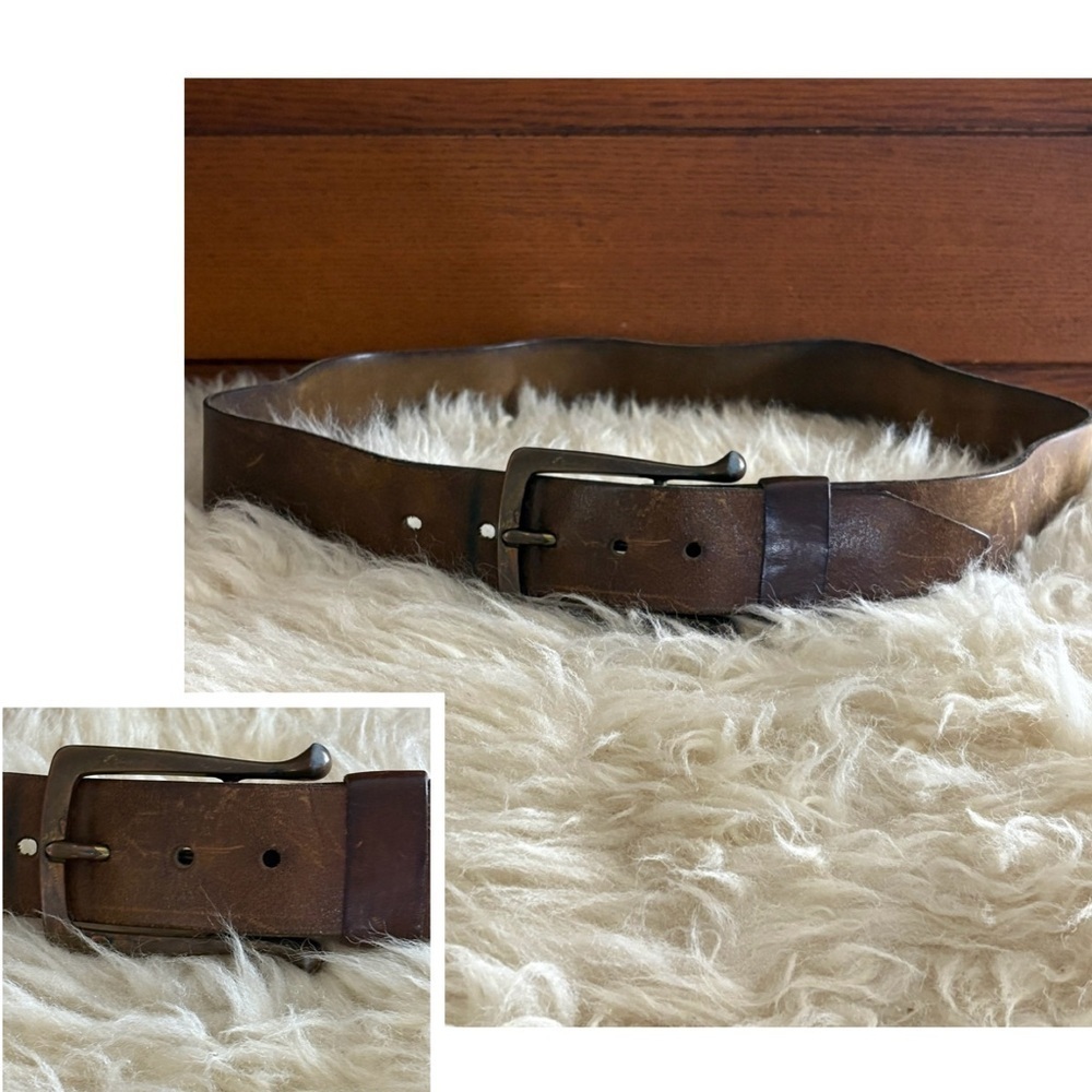 Classic Brown Leather Large Brass Buckle Belt